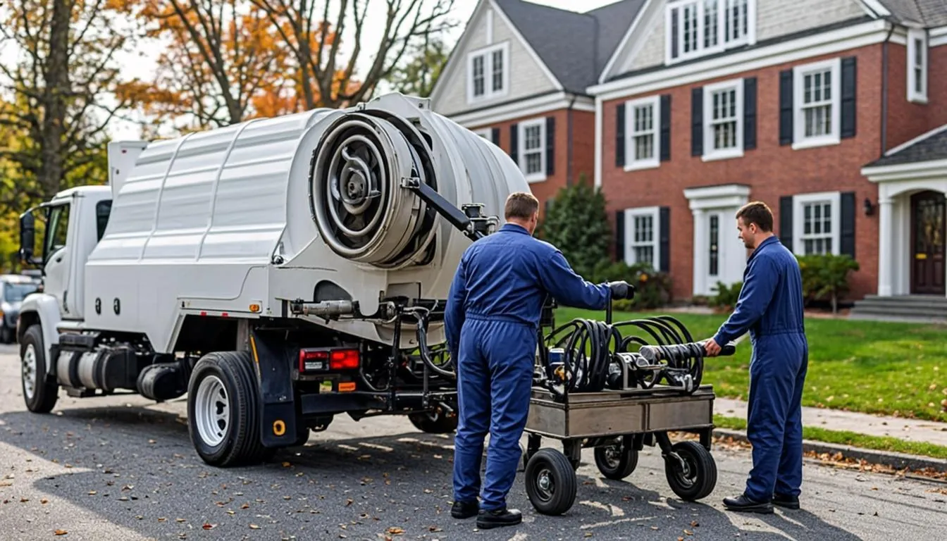 Beverly Sewer & Drain service truck on a residential street in Beverly, MA