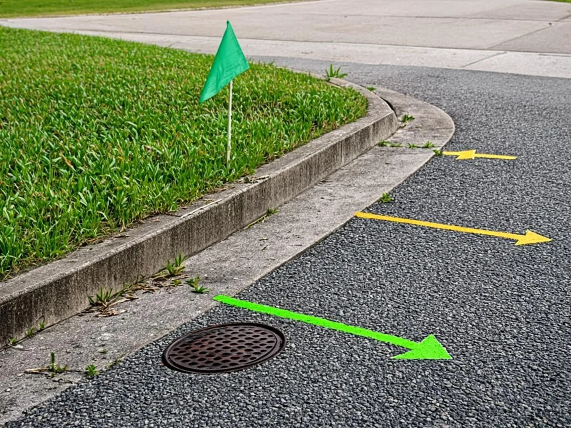 Painted utility locate marks at a street curb line before excavation on a Beverly property