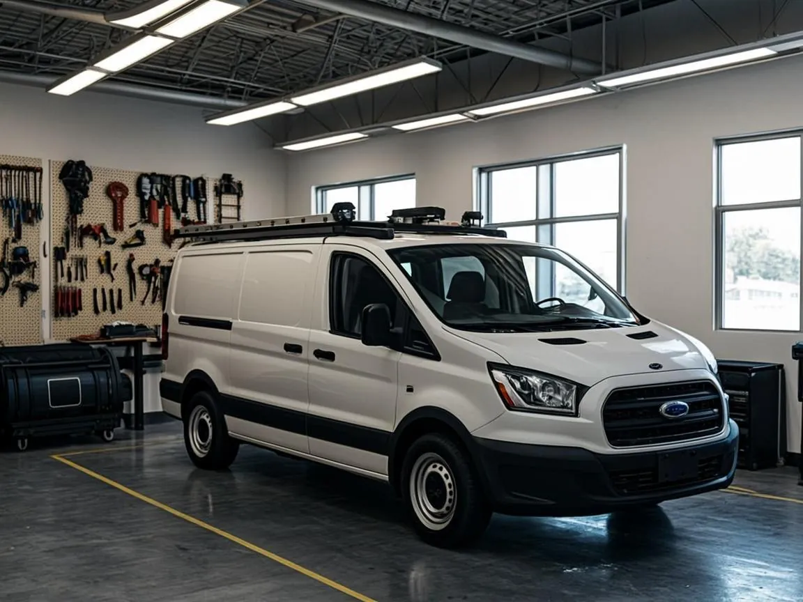 Service van and organized equipment bay at the Beverly shop